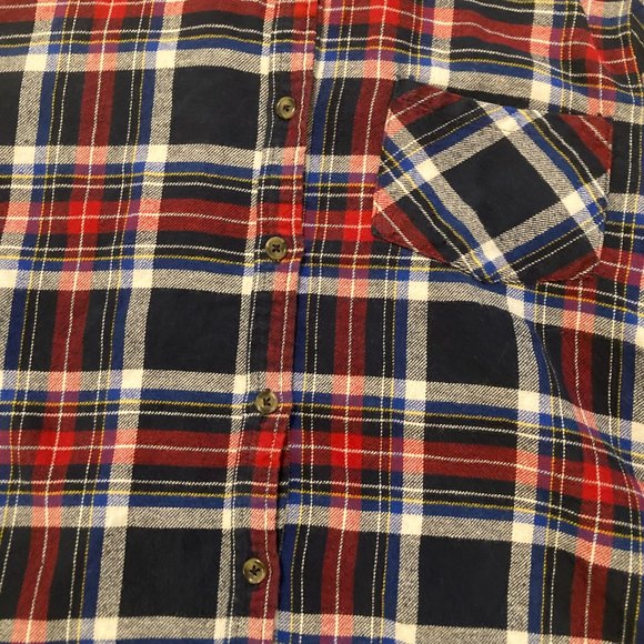 Socialite Red and Blue Plaid Flannel Button Down with Grey Hoodie - Picture 8 of 9